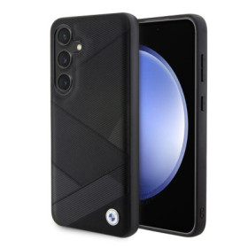 BMW Signature Leather Kovové Logo puzdro pre Samsung Galaxy S24 čierna