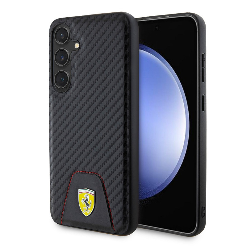Ferrari PU Leather Bottom Carbon Case for Samsung Galaxy S24+ black