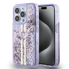 Guess PC/TPU Liquid Glitter Gold Stripe Case for iPhone 15 Pro violet