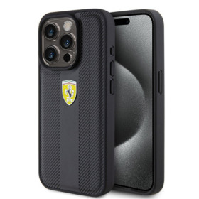 Ferrari PU Leather Hot Stamp Groove Pattern Case for iPhone 15 Pro black