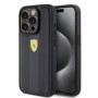 Ferrari PU Leather Hot Stamp Groove Pattern Case for iPhone 15 Pro schwarz