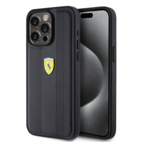 Ferrari PU Leather Hot Stamp Groove Pattern Zadní Kryt pro iPhone 15 Pro Max černá