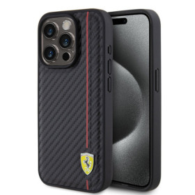 Ferrari PU Leather Carbon Vertical Line Case for iPhone 15 Pro schwarz