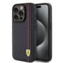 Ferrari PU Leather Carbon Vertical Line Case for iPhone 15 Pro schwarz