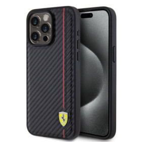 Ferrari PU Leather Carbon Vertical Line Case for iPhone 15 Pro Max black