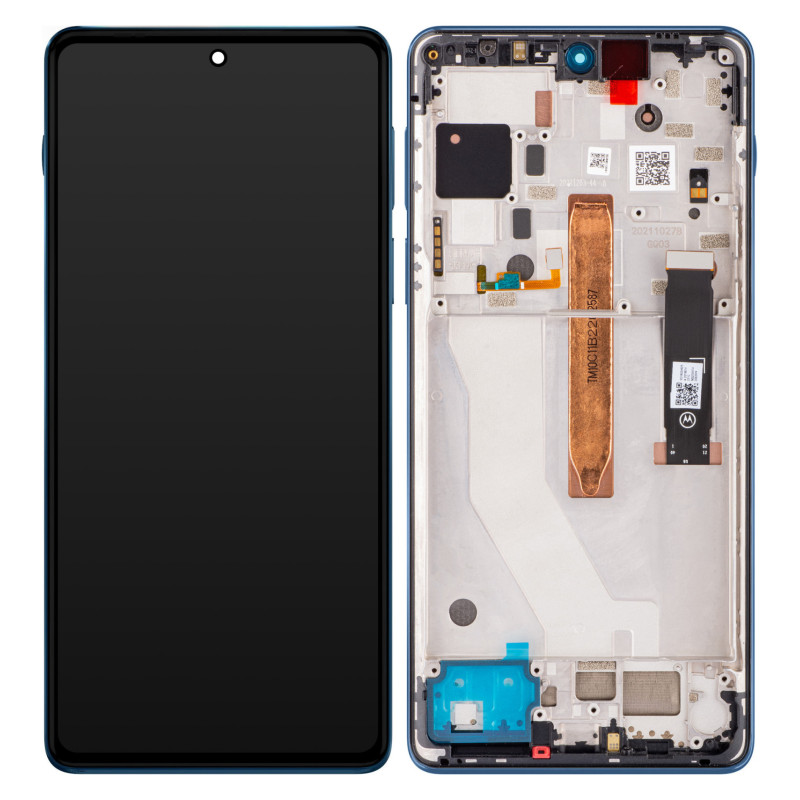 Motorola Edge 20 Pro LCD + touch screen + front panel Blue Vegan Leather - original