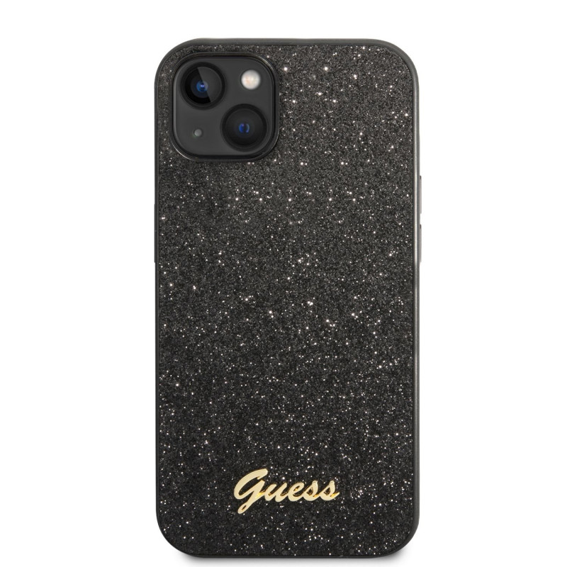 Apple iPhone 14 Guess Glitter Flakes Metal Logo Phone case black
