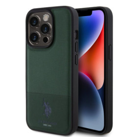 Apple iPhone 15 Pro U.S. Polo PU Leather Mesh Pattern Double Horse Case green