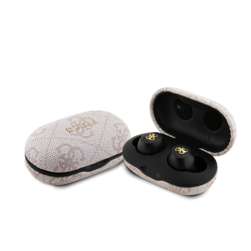 Guess True Wireless 4G PU Metal Logo BT5.3 Stereo sluchátka růžová