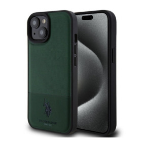 Apple iPhone 15 U.S. Polo PU Leather Mesh Pattern Double Horse puzdro zelená