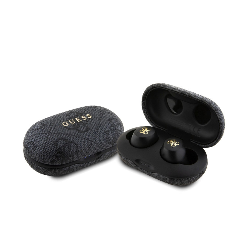 Guess True Wireless 4G PU Metal Logo BT5.3 Stereo Earphones black