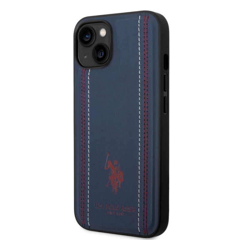 Apple iPhone 14 Plus U.S. Polo PU Leather Stitched Lines pouzdro Navy
