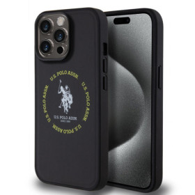 Apple iPhone 15 Pro U.S. Polo PU Leather Printed Round Double Horse MagSafe puzdro čierna