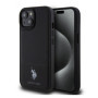 Apple iPhone 15 U.S. Polo PU Leather Mesh Pattern Double Horse Case schwarz