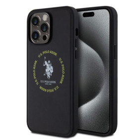 Apple iPhone 15 Pro Max U.S. Polo PU Leather Printed Round Double Horse MagSafe puzdro čierna