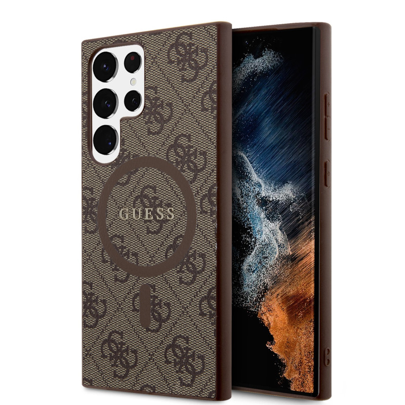 Samsung Galaxy S24 Ultra Guess PU Leather 4G Colored Ring MagSafe pouzdro hnědá