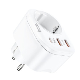 hoco. NS3 multifunctional charger Type C PD 20W + 2x USB QC3.0 3A + Socket white weiss