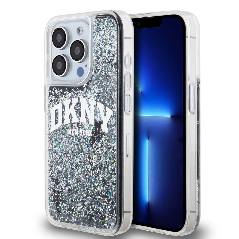 DKNY Liquid Glitter Arch Logo puzdro pre iPhone 15 Pro čierna