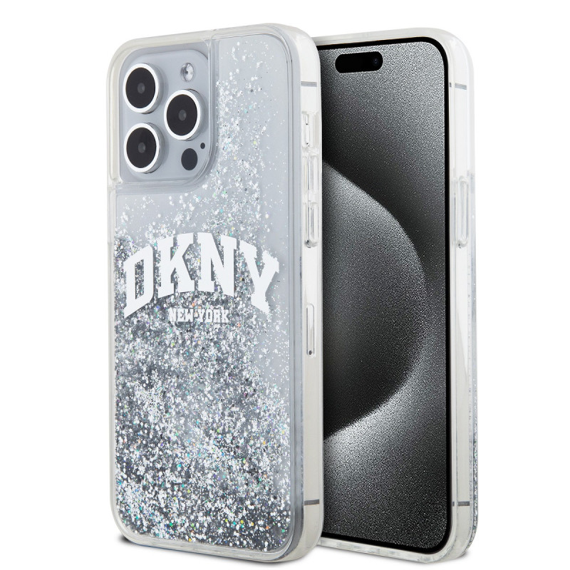 DKNY Liquid Glitter Arch Logo Fall für iPhone 15 Pro Max transparent