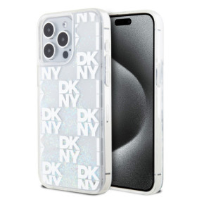 DKNY Liquid Glitter Checkered Pattern pouzdro pro iPhone 15 Pro Max transparentní