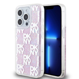 DKNY Liquid Glitter Checkered Pattern puzdro pre iPhone 15 Pro ružová