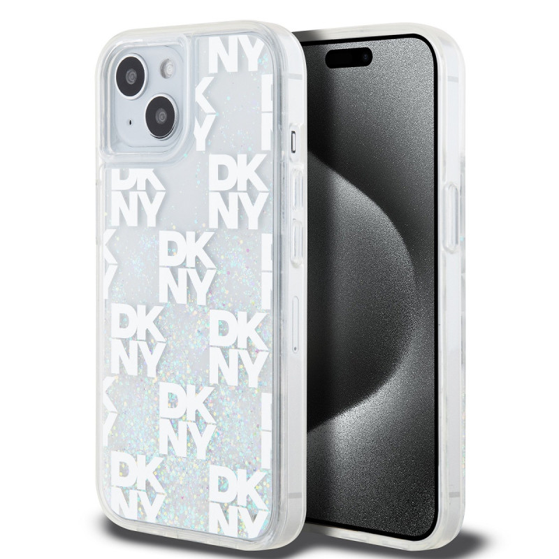 DKNY Liquid Glitter Checkered Pattern Fall für iPhone 15 transparent