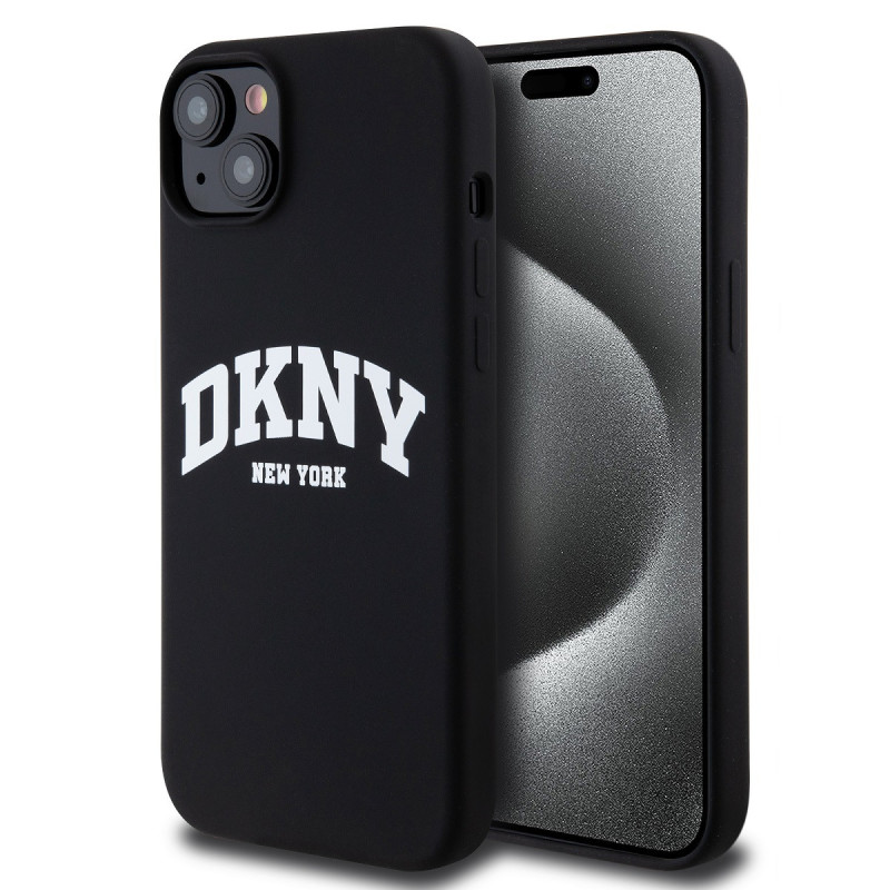 DKNY Liquid Silicone Arch Logo MagSafe puzdro pre iPhone 15 Plus čierna