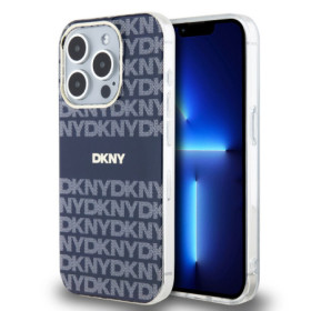 DKNY PC/TPU Repeat Pattern Tonal Stripe Magsafe Fall für iPhone 15 Pro blau