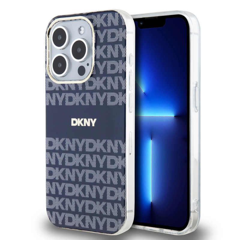 DKNY PC/TPU Repeat Pattern Tonal Stripe Magsafe Fall für iPhone 15 Pro blau
