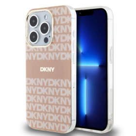 DKNY PC/TPU Repeat Pattern Tonal Stripe Magsafe ügyében iPhone 15 Pro rózsaszín