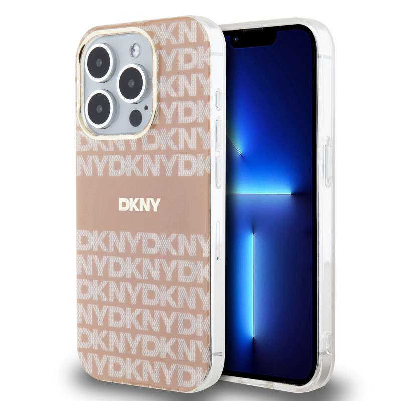 DKNY PC/TPU Repeat Pattern Tonal Stripe Magsafe ügyében iPhone 15 Pro rózsaszín