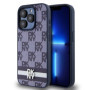 DKNY PU Leather Checkered Pattern and Stripe pouzdro pro iPhone 15 Pro modrá