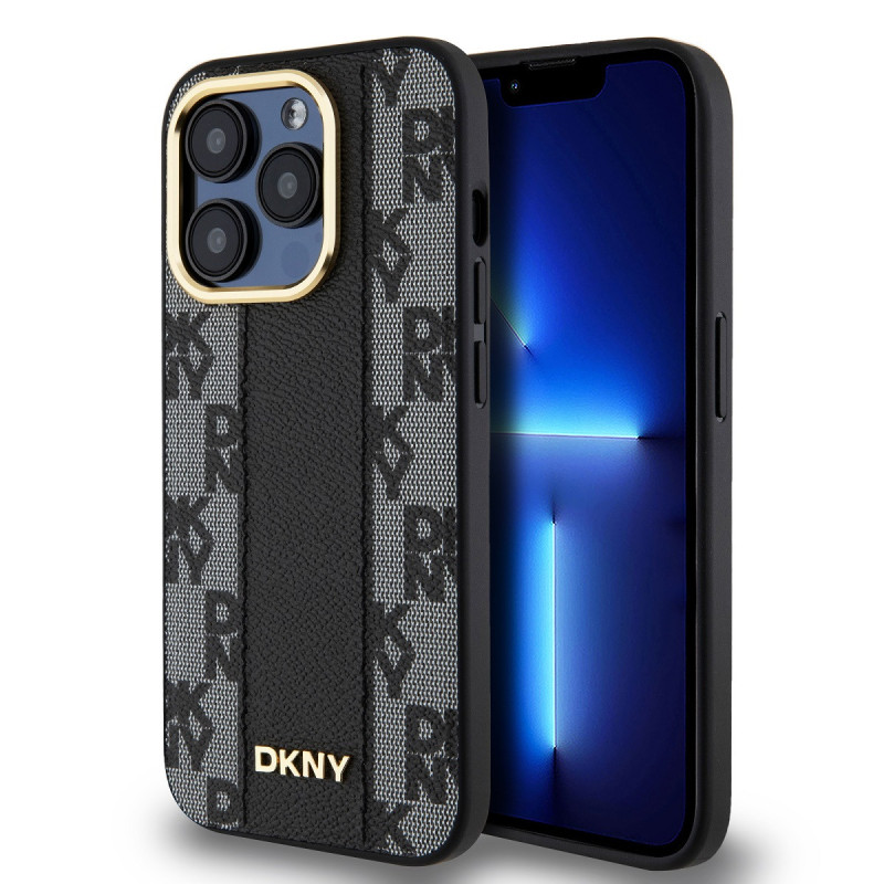 DKNY PU Leather Checkered Pattern Magsafe Case for iPhone 15 Pro black