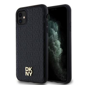 DKNY PU Leather Repeat Pattern Stack Logo Magsafe Case for iPhone 11 black