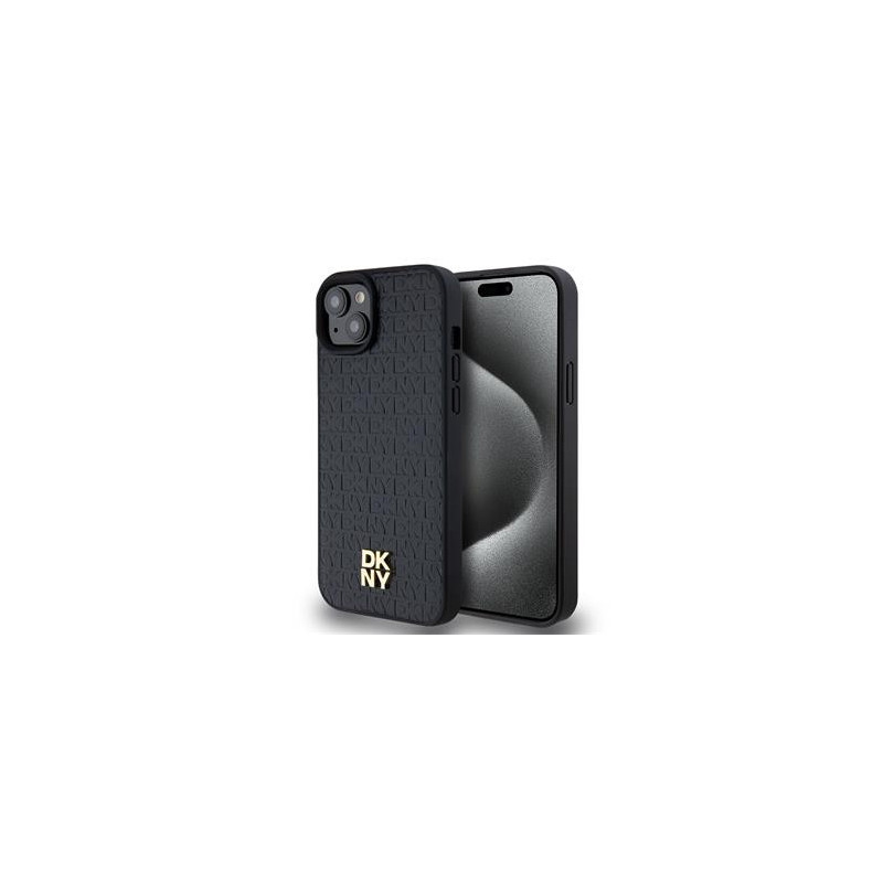 DKNY PU Leather Repeat Pattern Stack Logo Magsafe ügyében iPhone 13 fekete