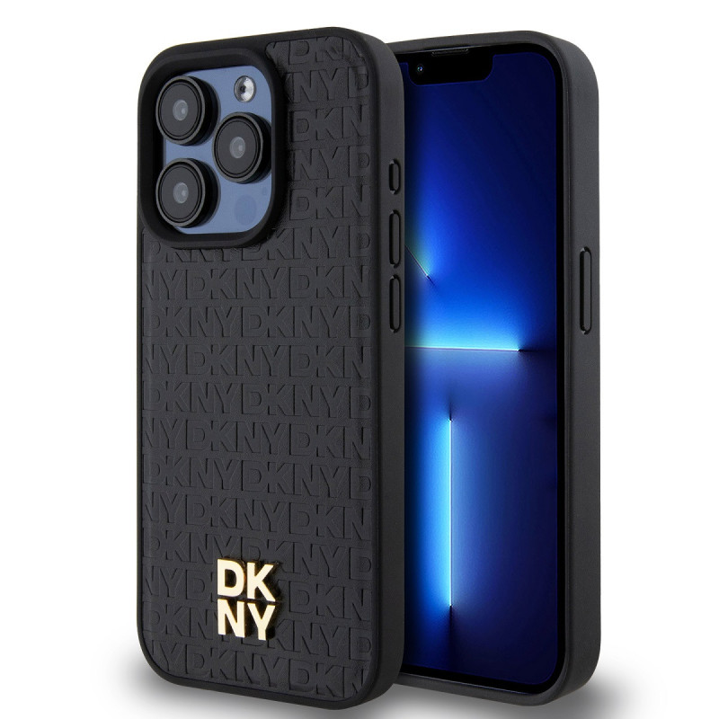DKNY PU Leather Repeat Pattern Stack Logo Magsafe Case for iPhone 14 Pro black