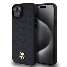 DKNY PU Leather Repeat Pattern Stack Logo Magsafe pouzdro pro iPhone 15 Plus černá