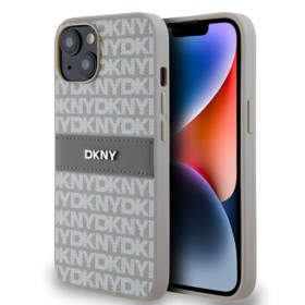 DKNY PU Leather Repeat Pattern Tonal Stripe pouzdro pro iPhone 14 béžová