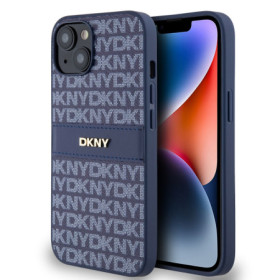 DKNY PU Leather Repeat Pattern Tonal Stripe puzdro pre iPhone 14 modrá