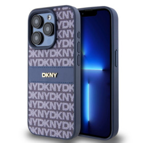 DKNY PU Leather Repeat Pattern Tonal Stripe pouzdro pro iPhone 14 Pro Max modrá