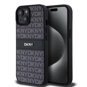 DKNY PU Leather Repeat Pattern Tonal Stripe pouzdro pro iPhone 15 černá