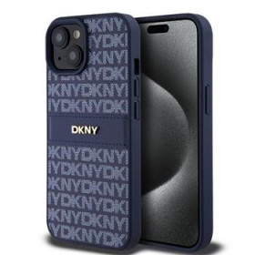 DKNY PU Leather Repeat Pattern Tonal Stripe pouzdro pro iPhone 15 modrá