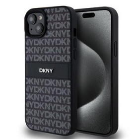DKNY PU Leather Repeat Pattern Tonal Stripe Case for iPhone 15 Plus black