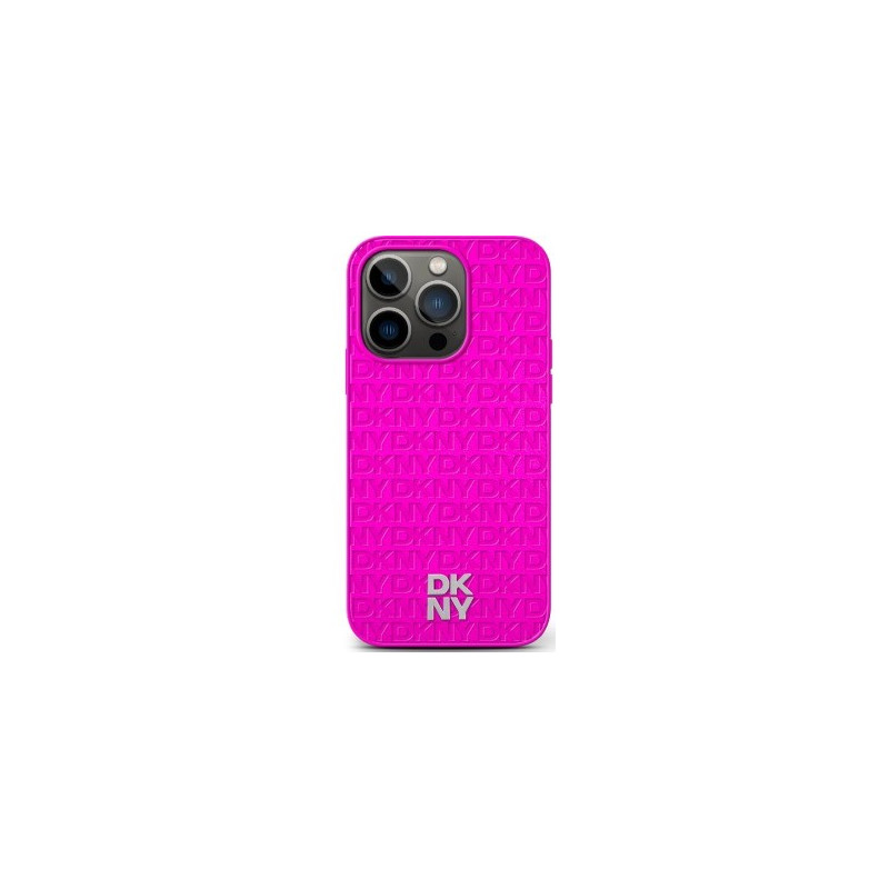DKNY PU Leather Repeat Pattern Stack Logo Magsafe Fall für iPhone 15 pink