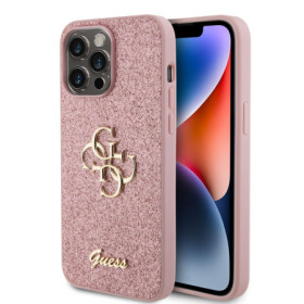 Guess PU Fixed Glitter 4G Metal Logo pouzdro pro iPhone 15 Pro Max růžová