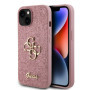 Guess PU Fixed Glitter 4G Metal Logo pouzdro pro iPhone 15 růžová