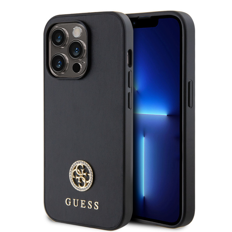Guess PU 4G Strass Metal Logo pouzdro pro iPhone 15 Pro černá