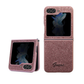 Guess PC/TPU Glitter Flakes Metal Logo Fall für Samsung Galaxy Z Flip 5 pink