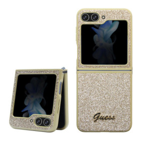 Guess PC/TPU Glitter Flakes Metal Logo ügyében Samsung Galaxy Z Flip 5 arany