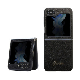 Guess PC/TPU Glitter Flakes Metal Logo Case for Samsung Galaxy Z Flip 5 black